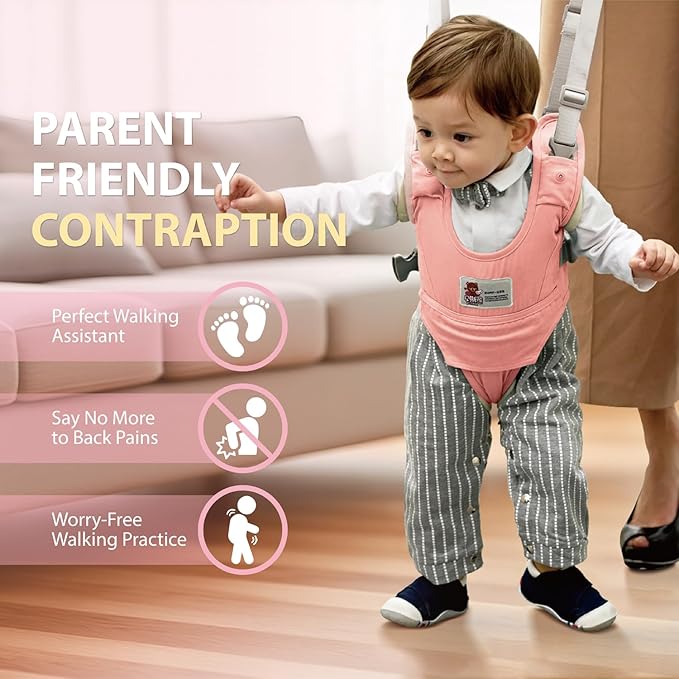 Baby Walking Harness-Handheld Assistant Belt- Toddler Infant Walking Aid for Trainer & Support 7-24 Month Old (All Seasonr-Pink-1819)