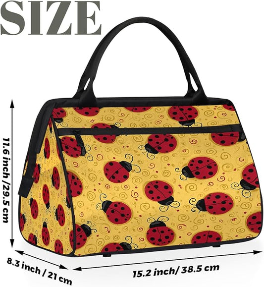 Large Travel Duffle Bag for Women Men,Waterproof Weekender Overnight Bag Carry on Tote Bags for Gym Sport Business Trip,Cute Ladybugs Duffel Bags