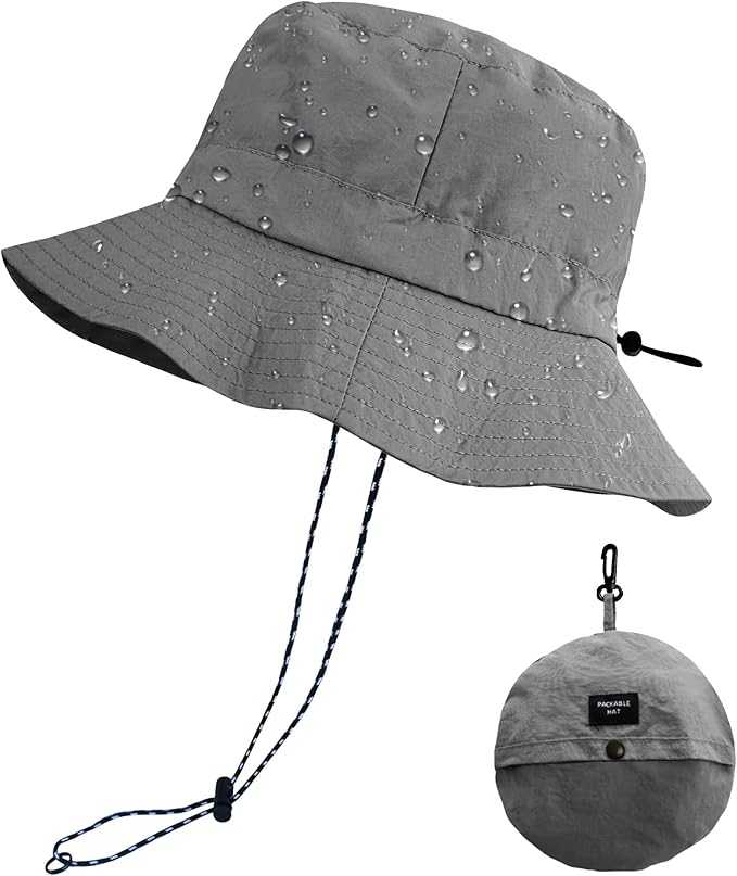 PFFY Quick Dry Waterproof Packable Bucket Hat for Women Men Outdoor Sun Hats with Detachable Chin Strap