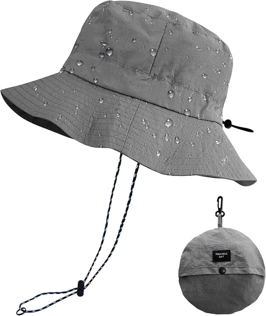 PFFY Quick Dry Waterproof Packable Bucket Hat for Women Men Outdoor Sun Hats with Detachable Chin Strap