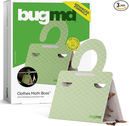 BugMD Clothes & Pantry Moth Traps (18 Count) – Sticky Glue Pheromone-Based Repellent for Closets, Cabinets & Wardrobes – Non-Toxic - Green