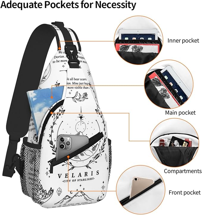 Velaris City Of Starlight Bookish Fantasy Crossbody Bag Trendy Sling Bag Bakpack Casual Chest Bags Daypack For Hiking Walking Travel Running(1)