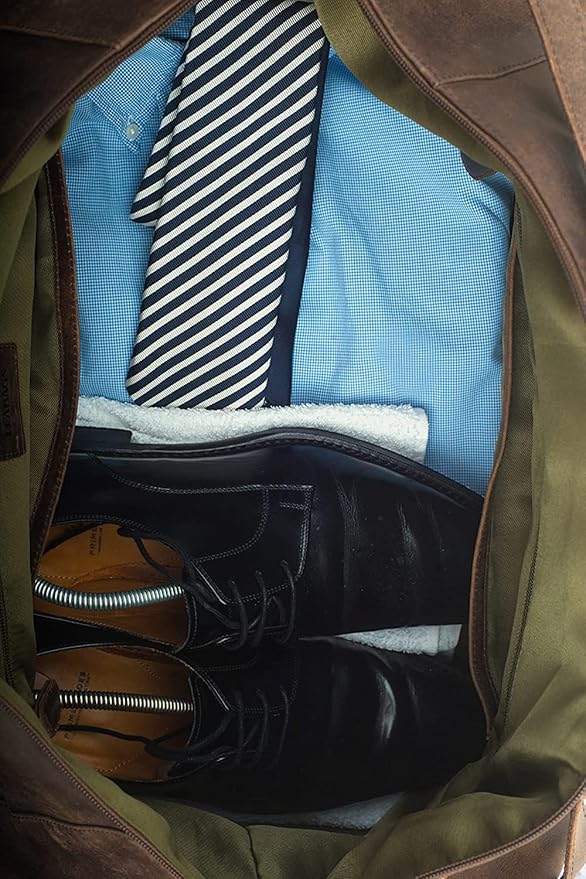 Leabags Leather Weekender | Genuine Leather Premium Travel Bag | 41L Sports Duffle Gym Training Airplane Bag | Large | Natural Light Brown | for Women & Men