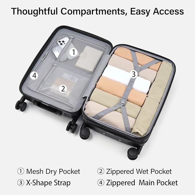 Hanke Expandable Luggage Sets 2 Piece with Spinner Wheels, 20/28" Hardside Carry On Luggage Large Suitcase, All-PC Hard Shell Luggage, TSA Lock, Lightweight Durable (Jet Black)