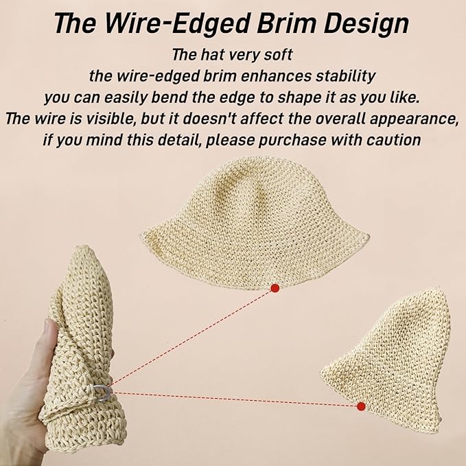 Floppy Big Beach Straw Hats for Women Foldable Summer Wide Brim Packable Sun Hat Womens Travel Straw Fedora Hat