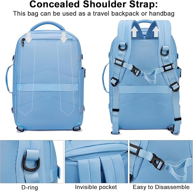 Asenlin 40L Travel Backpack for Women Men，17 Inch Laptop Backpack Flight Approved Luggage Carry On Water Resistant for Weekender Overnight Large Daypack Light Blue