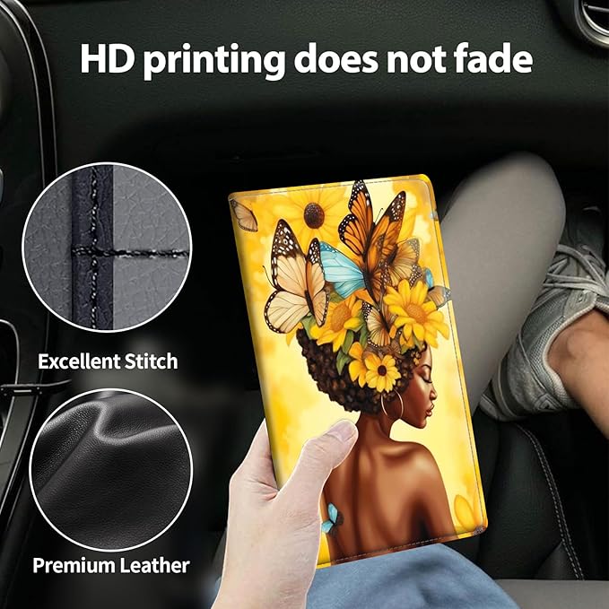 Car Registration and Insurance Holder, Leather Car Glove Box Organizer, Cool Car Accessories for ID, Driver's License Cards & Essential Document,business cards,Men&Women,African Butterflies Girl