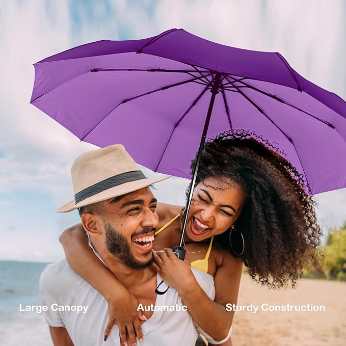 SIEPASA Windproof Travel Compact Umbrella-Automatic Umbrellas for Rain-Compact Folding Umbrella, Travel Umbrella Compact, Portable Windproof Umbrellas for Men Women Teenage.(Purple, 54 Inch)