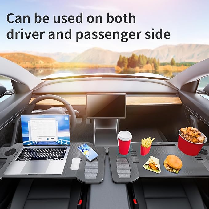 Car Laptop Desk for Tesla Model 3 Model Y Portable Car Table Food Tray Desk for Laptop Foldable Car Tray Table for Eating Travel Multipurpose Tray for Driver Accessories (Black)