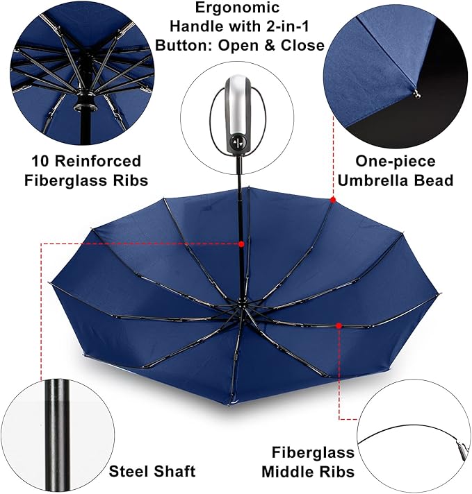 TradMall 3 Pack Travel Umbrella Windproof Portable 46/56 Inches Large Canopy Auto Open & Close