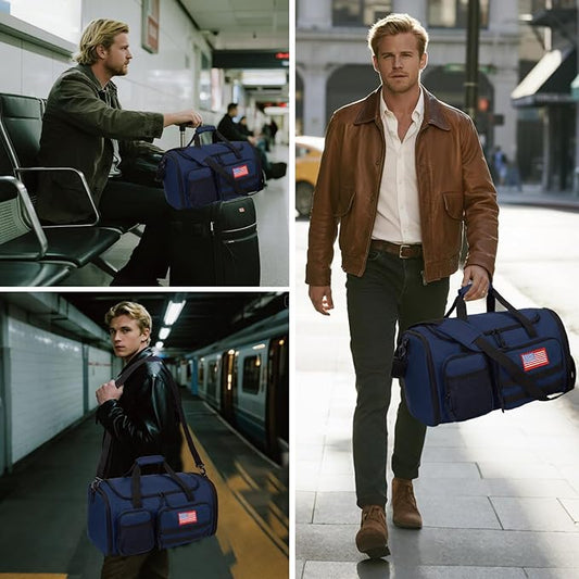 Tactical Duffle Bag For Travel Expandable 52L Large Duffle Bag For Men Gym Duffel With Wet Pocket Multi-Functional Carry On Bags Weekender Overnight Bag Organizer Duffel Bag For Travel