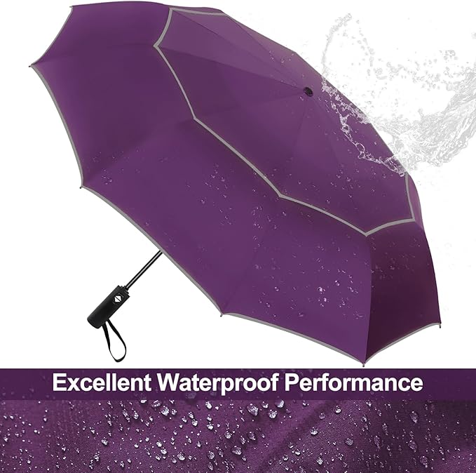 Satol Extra Large Golf Umbrella, 46/54/62 Inch Windproof 10 Ribs Vented Double Canopy Reflective Strips Automatic Open/Close Waterproof UV Protection Portable Compact Umbrella for Outdoor & Travel
