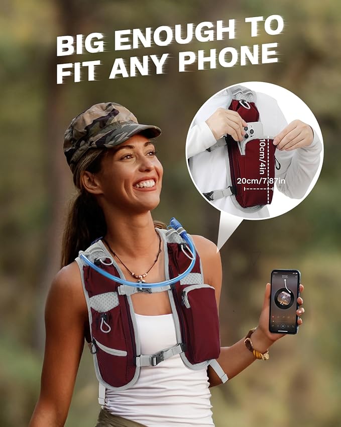 Running Vest for Women and Men, Hydration Running Backpack, Runners Vest, Hydration Vest, with Front Phone Holder, Adjustable Chest and Waist Strap