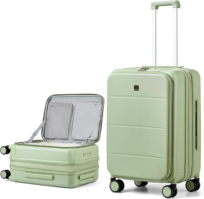 MILADA Expandable Checked Luggage 24 Inch Top Opening Travel Luggage Hard Shell Suitcases with Wheels TSA Approved Luggage Trunk Rolling Medium Checked Suitcase, Bamboo Green