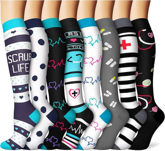 Graduated Copper Compression Socks for Men & Women Circulation 8 Pairs 15-20mmHg - Best for Running Athletic Cycling
