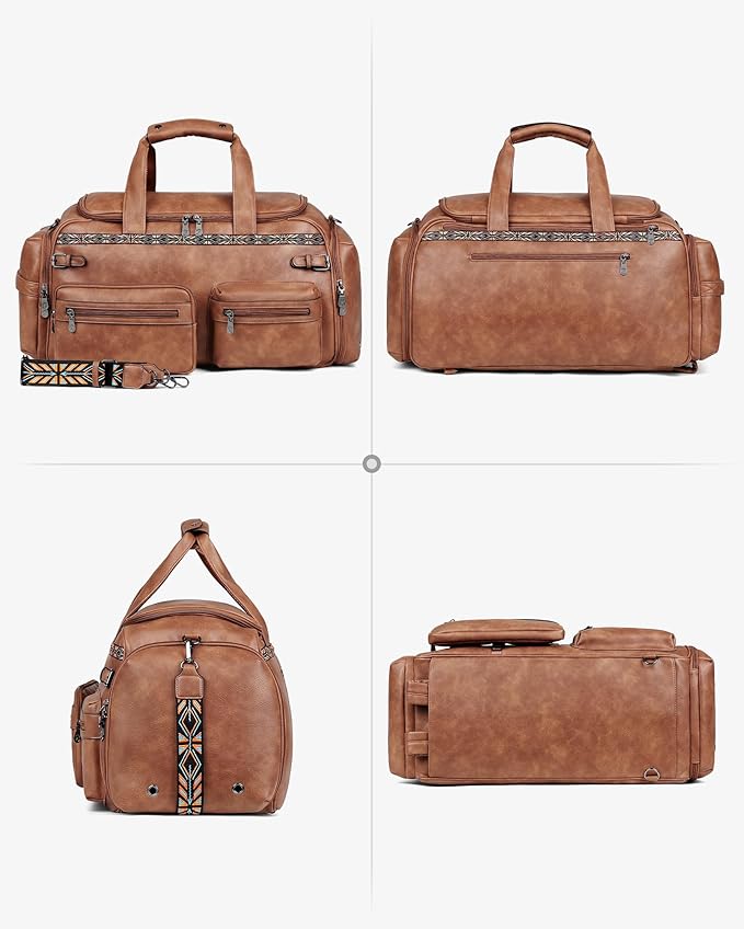 FADEON Duffle Bag for Women, Large Convertible Carry on Overnight Backpack, Designer Leather Mens Weekend Bags for Travel
