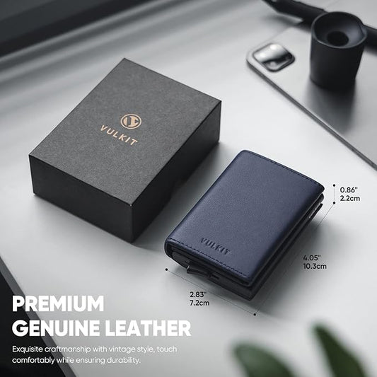 VULKIT Pop up Wallet Minimalist Cash Wallets RFID Blocking Leather Smart Credit Card Holder with Magnetic Closure for Men