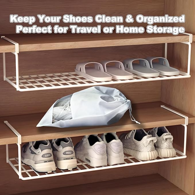20 Pack Shoe Bags for Travel, 17" x 12.6" Drawstring Shoe Organizers with Clear Window, Breathable Non-Woven Dustproof Pouches for Luggage & Closet (White)