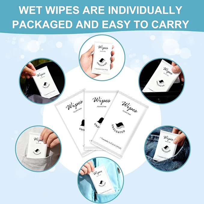 Individual Hand Wipes,Wet Wipes Individually Wrapped Bulk Cleansing Travel Size Wet Wipes for Wedding Travel Restaurant Barbecue(unscented,pack of 50)