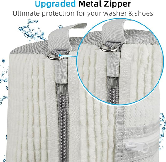 Shoe Washing Machine Bag | Laundry Shoe Bag for Washer and Dryer, 2pcs Reusable Shoes Cleaner Bags, Chenille Microfiber for Sneakers Tennis Shoes, Zipper with Lock Ring