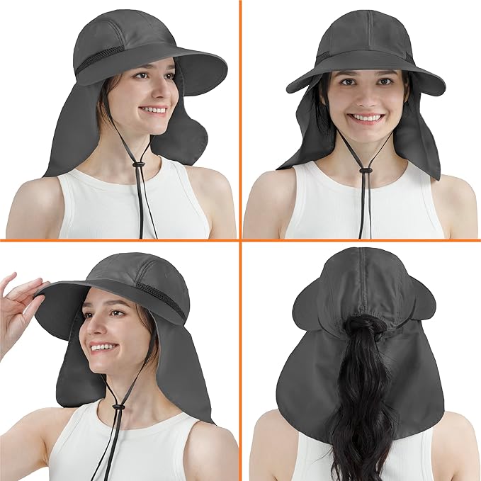 SUN CUBE Sun Hat for Women with Ponytail Hole Neck Flap, Gardening Hat Women Sun Protection, UV Hats Hiking Walking Fishing