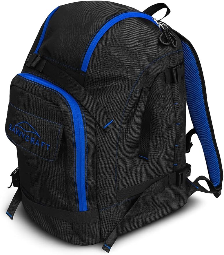 Savvycraft Ski Boot Bag, 50L Ski Backpack for Ski and Snowboard Boots, Helmets, Gloves, and Accessories, Lightweight Durable Convenient, Blue