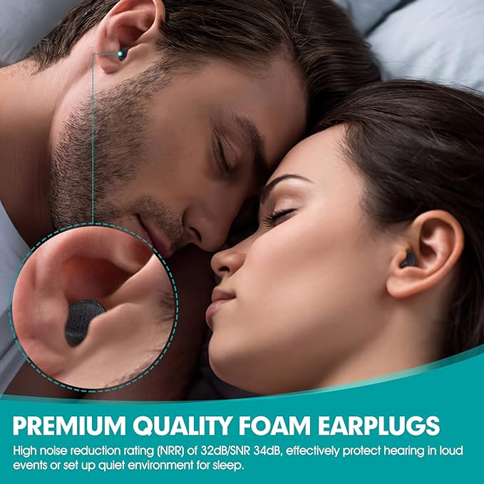 200 Pairs Black Noise Cancelling Ear Plugs - 33dB NRR Individually Bagged for Sleeping, Work & Construction