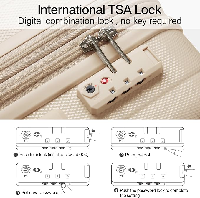 Hanke Expandable Hardshell Luggage Sets 3 piece Carry on Luggage with Wheels Suitcases Lightweight Checked Travel Luggage Rolling Large Suitcase Travel Luggage Bag Woman Men 20/24/29" Cuba Sand Pink