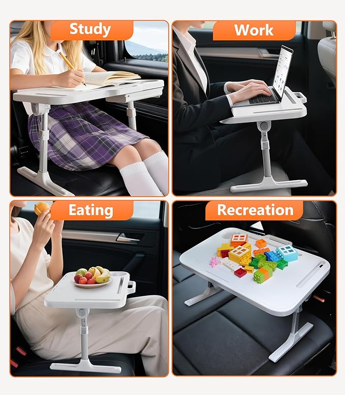 DICMKY Foldable Car Seat Tray Table, Adjustable Multifunctional Lap Tray for Kids, Portable Car Lap Desk for Laptop Computer Tablet, Rear Seat Tray for Eating/Reading, Travel Essentials Accessories