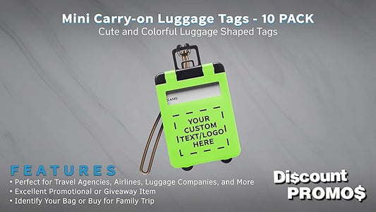 10 Mini Carry-on Luggage Tags Pack - Customizable Text, Logo - Flip Open Cover, ID Sticker - Lime Green