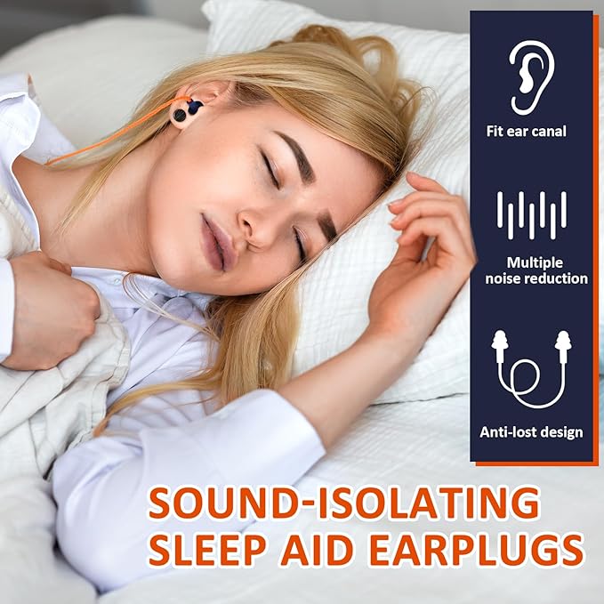 Xuhal 200 Pairs Corded Ear Plugs Silicone Earplugs with Cord Individually Wrapped Reusable Earplugs Sleep Noise Cancelling Hearing Protection for Snoring Shooting Studying Construction (Navy Blue)