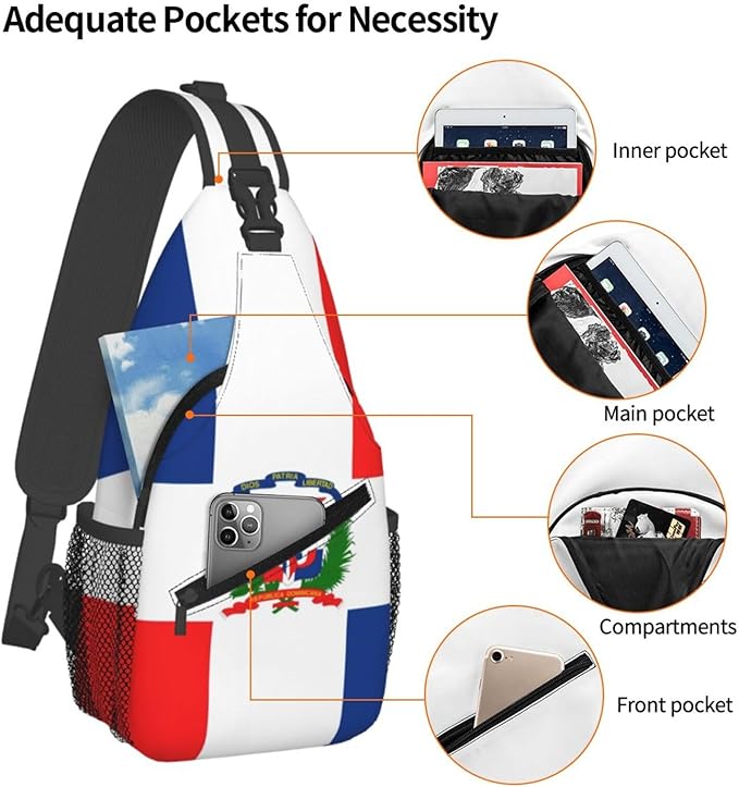 Dominican Flag Sling Bag Multipurpose Crossbody Sling Backpack Travel Cycling Hiking Shoulder Bag For Women Men