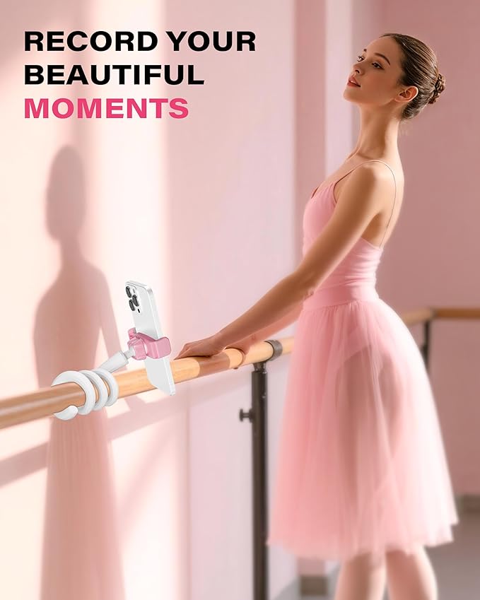 A2C Flexible Phone Holder for Treadmill, Peloton, Stroller, Shopping Cart, Desk, Portable Gooseneck 16.5” Long Arm Phone Mount for 4.7”-6.5" Smartphones, Gym Accessories for Women, Pink