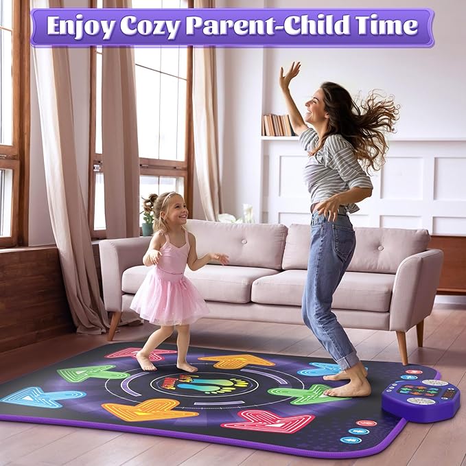 Dance Mat Toys for 3-12 Year Old Kids, Kids Dance Mat with Light-up 8-Button Wireless Bluetooth, Dance Pad Toy with 5 Game Modes, Christmas Birthday Toys Gifts for 3 4 5 6 7 8 9 10+ Year Old Girls