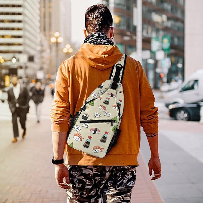 SWEET TANG Chest Bag for Men Women Cute Sushi Sling Shoulder Backpack Fashion Daypack, Outdoor Sport Adjustable Zippered Crossbody Bag with Large Capacity