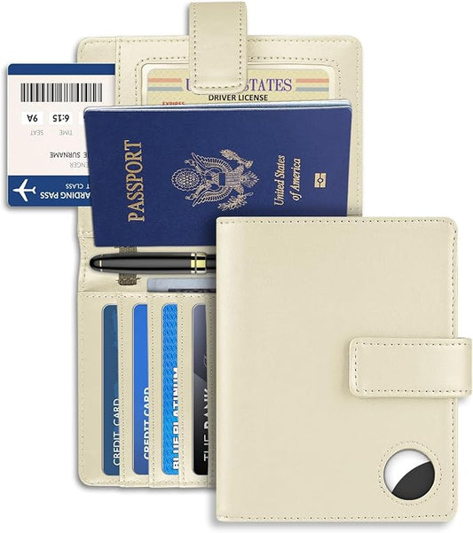 Leather Passport Holder Wallet Cover Case for Women and Men,RFID Blocking,Passport Case,Travel Accessories (White)