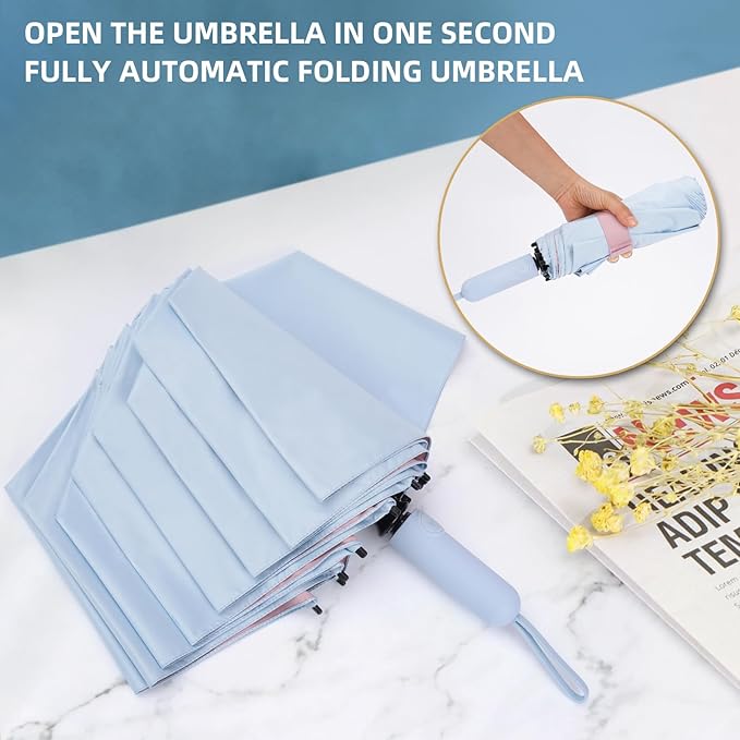 Folding Umbrella Anti-UV Compact Durable Folding Umbrella Auto Open Close Windproof Travel Umbrella Premium Grip Fits Backpack