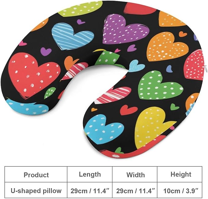 Soft Polyester Travel Neck Pillow, LGBT Pride Rainbow Hearts U-Shaped, Cervical Support Compact for Bus Airplane Rest, Machine Washable Breathable Design