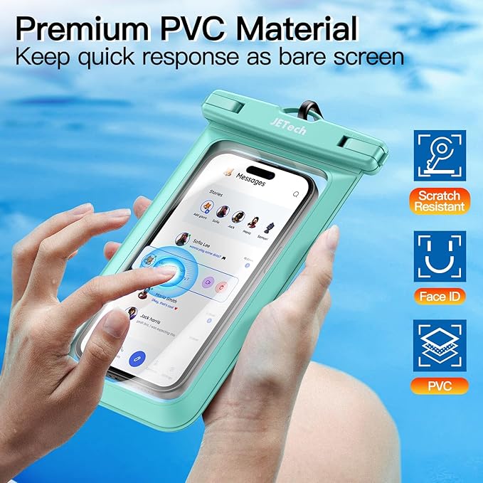 JETech Waterproof Phone Pouch, 2 Pack Water Proof Case for iPhone 17 16e 16 15 14 Air Pro Max Plus, Galaxy S25 S24 Ultra, Pixel 10 Series and Others up to 7.2 Inch, IPX8 Dry Bag (Black+Green)