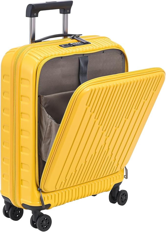19 Inch Suitcase Hand Luggage with Front Pocket for 15.6" Laptop, 35 * 23 * 55cm, 43L, Ligthweight ABS+PC Hardshell Carry On, Yellow