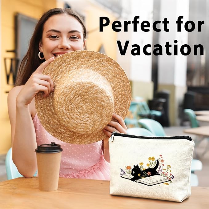 Cute Black Cat Flowers Make Up Bags for Women, Toiletry Bags, Make Up Travel Bag Organizer, Cute Black Cat Gifts for Women & Teen Girls, Cats Gifts Lovers