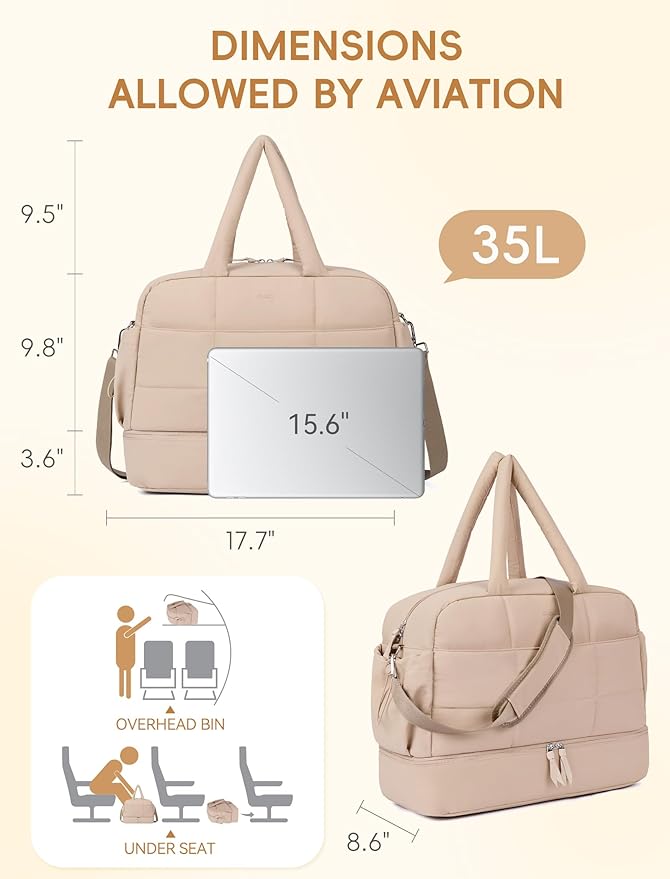 CLUCI Weekender Travel Bag for Women Puffer Tote Bag Carry On Duffle Overnight Bags with Shoe Compartment