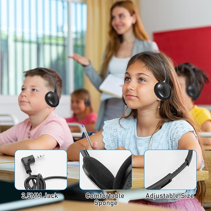 30 Pack Classroom Headphones for Kids, Bulk Headphones for Classroom Wired Over The Ear Headphones Adjustable with 3.5 mm Jack for School Library Student Children