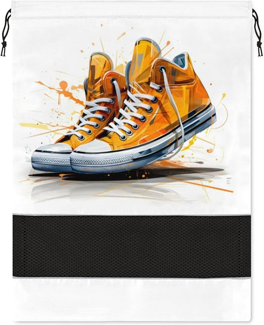 Canvas Travel Shoe Bag Waterproof Portable Shoe Bags for Storage with Drawstring Breathable Mesh Washing Organizer for Laundry Sneakers Boots Dance Shoes