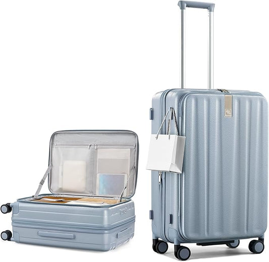 Hanke 24 Inch Expandable Luggage Top Opening Checked Bag Luggage Hard Shell Suitcases with Wheels Lightweight Travel Luggage Medium Suitcase with Lock for Woman Men-Grey