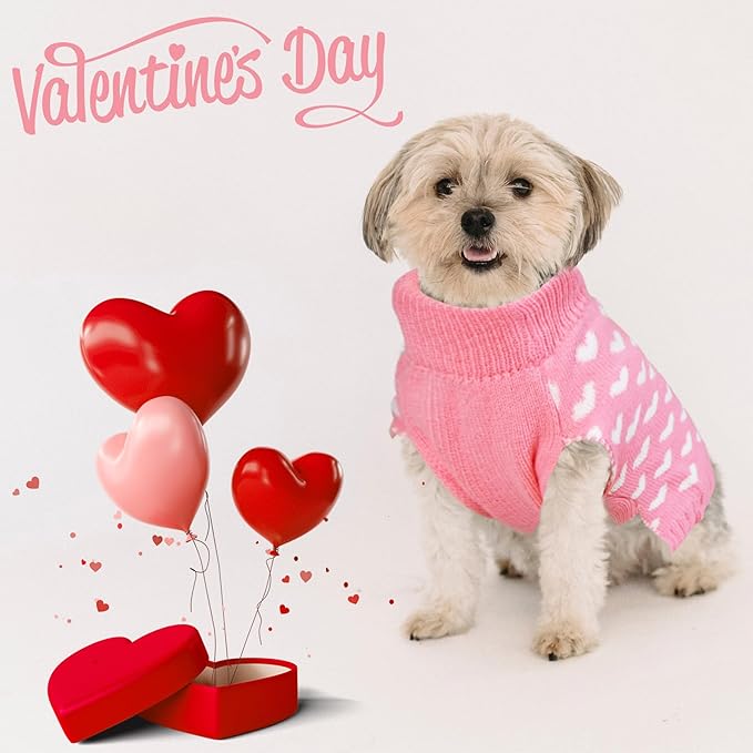 GOYOSWA Valentines Dog Sweater, Dog Valentines Clothes Outfit Knitted Sweaters for Small Medium Large Dogs Pets (Pink Heart, Small)