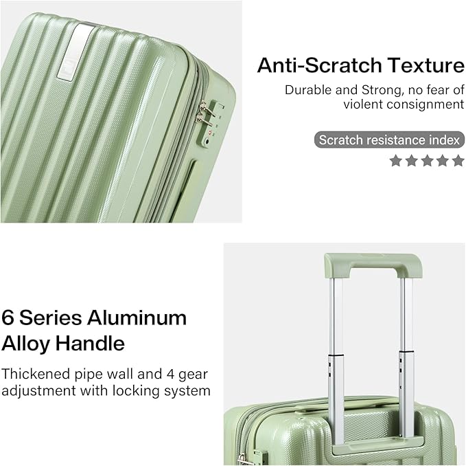 Hanke 29 Inch Expandable Checked Luggage Lightweight PC Hard Shell Luggage Suitcases with Wheels Travel Luggage Rolling Large Suitcase Travel Luggage Bag for Study Abroad.(Bamboo Green)