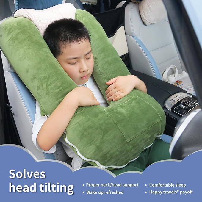 Travel Pillow, Car Pillow for Kids and Adults-Neck & Body Support，car Sleeping Pillow，Road Trip Essentials，Removable and Washable Covers，Skin-Friendly（Green）