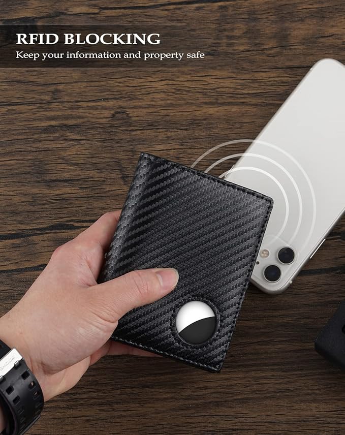 Swallowmall AirTag Wallet Mens RFID Blocking Genuine Leather Bifold Men's Wallet For air tag with 2 ID Window 11 Card Holders Vertical BlackStripe(Airtag Not included)