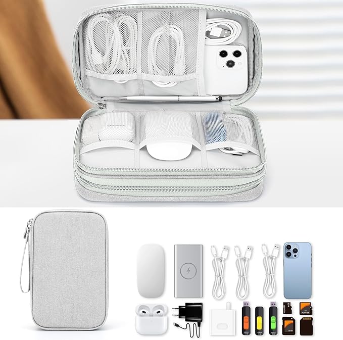 SUNRISING Travel Electronic Organizer Bag - Portable Waterproof Double Layer Large Capacity Storage Case for Charger, Cables, Phone, Earphone, Flash Drive & More Travel Essentials（Gary）